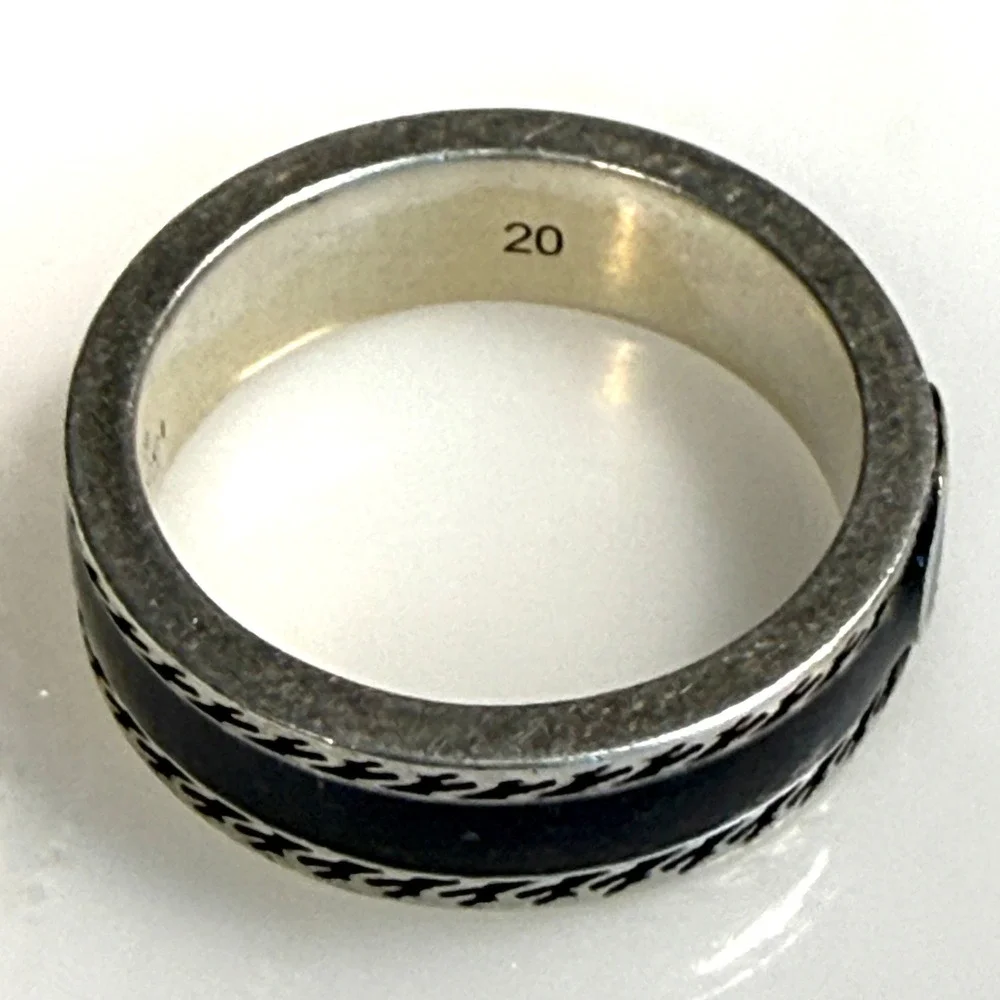 Gucci Interlocking GG 745573 Black Resin Sterling Silver 925 Ring Size 20 US 9
